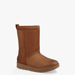 Ugg Classic Short Leather Waterproof Women All-Weather Boots Brown (0856UOLRJ)